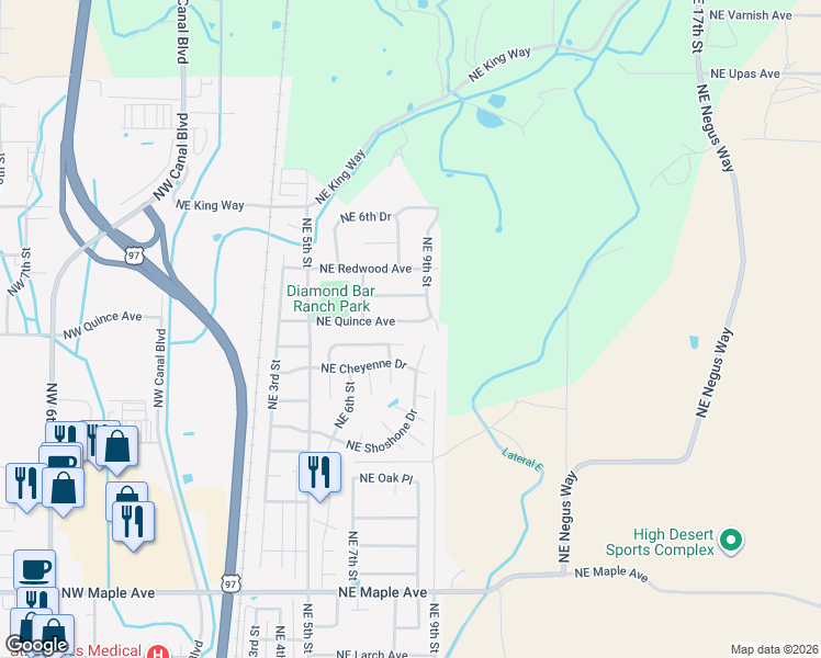 map of restaurants, bars, coffee shops, grocery stores, and more near 820 Northeast Quince Avenue in Redmond