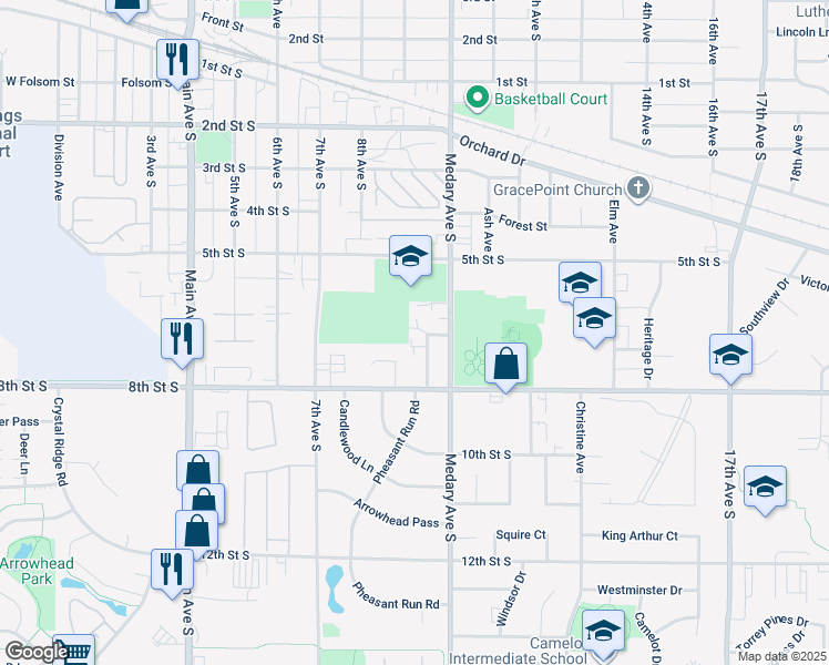 map of restaurants, bars, coffee shops, grocery stores, and more near 701-899 Prairieview Drive in Brookings