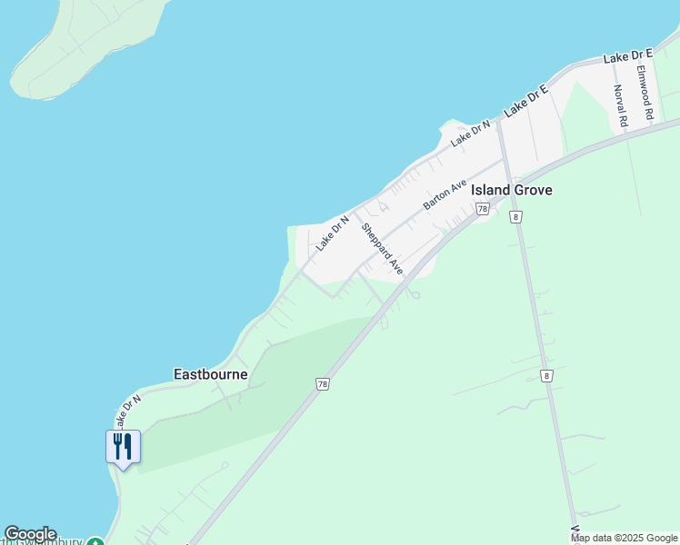 map of restaurants, bars, coffee shops, grocery stores, and more near 960 Willoughby Boulevard in Georgina