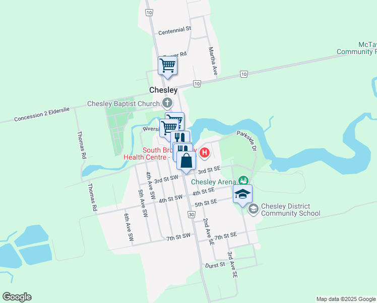 map of restaurants, bars, coffee shops, grocery stores, and more near 22 2nd Street Southeast in Chesley