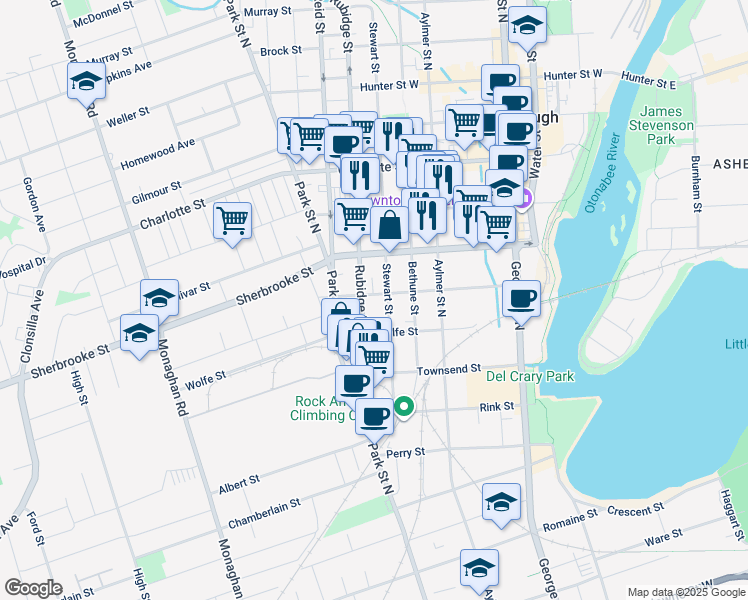 map of restaurants, bars, coffee shops, grocery stores, and more near in Peterborough