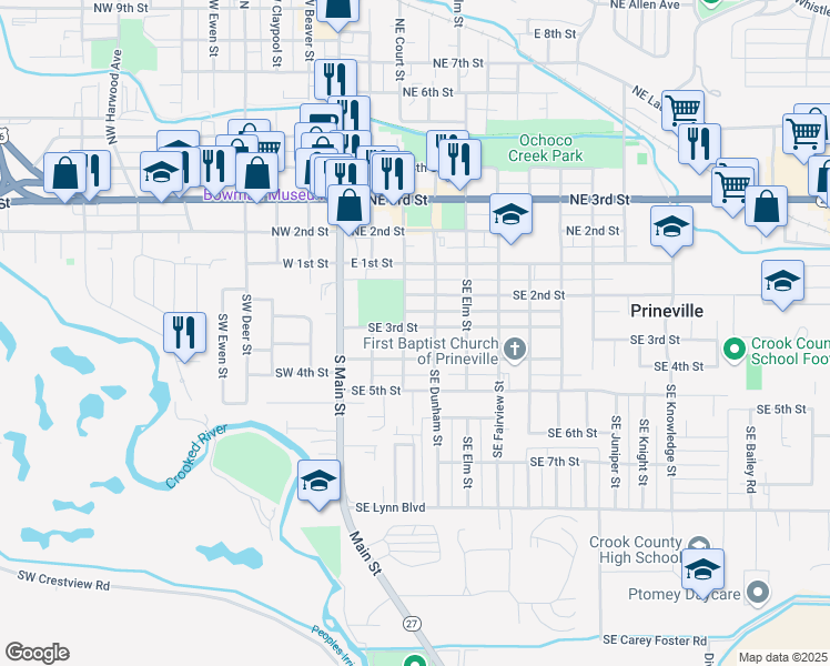 map of restaurants, bars, coffee shops, grocery stores, and more near 150 Southeast Williamson Drive in Prineville