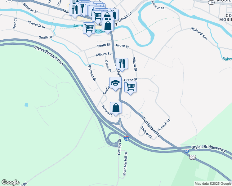 map of restaurants, bars, coffee shops, grocery stores, and more near 260 Cottage Street in Littleton