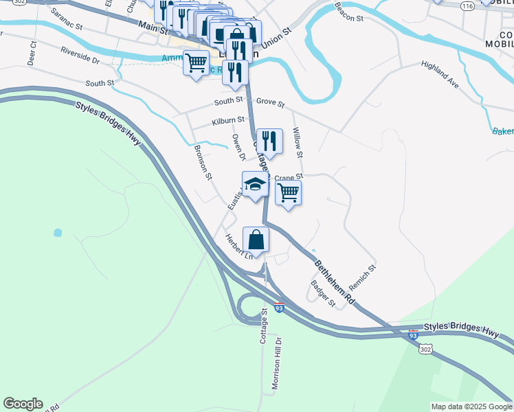 map of restaurants, bars, coffee shops, grocery stores, and more near 260 Cottage Street in Littleton