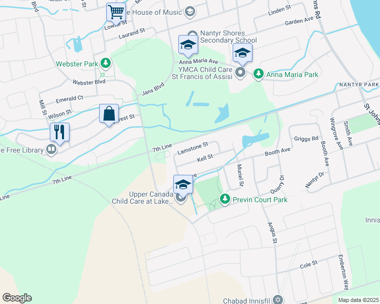 map of restaurants, bars, coffee shops, grocery stores, and more near in Innisfil
