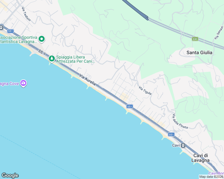 map of restaurants, bars, coffee shops, grocery stores, and more near 21 Via Legnano in Lavagna