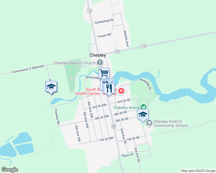 map of restaurants, bars, coffee shops, grocery stores, and more near 22 2nd Street Southeast in Chesley