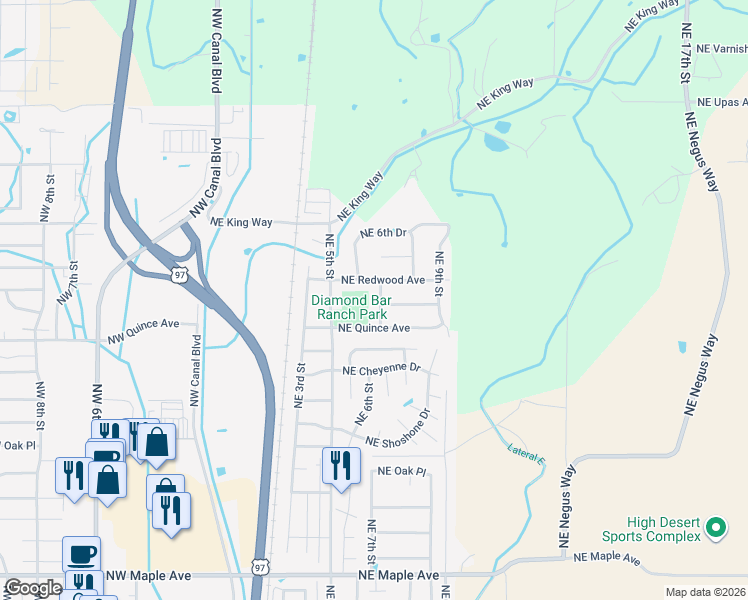 map of restaurants, bars, coffee shops, grocery stores, and more near 2505 Northeast 7th Lane in Redmond