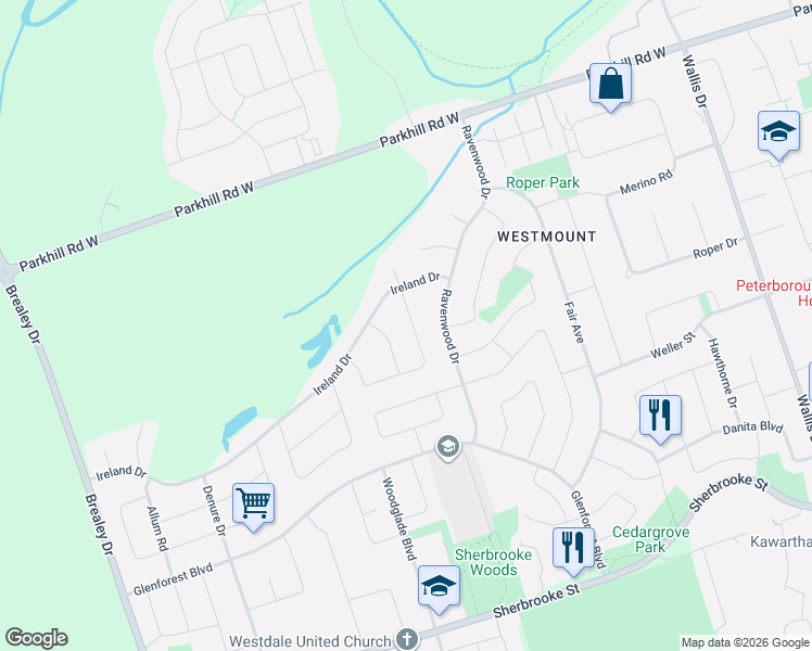 map of restaurants, bars, coffee shops, grocery stores, and more near in Peterborough