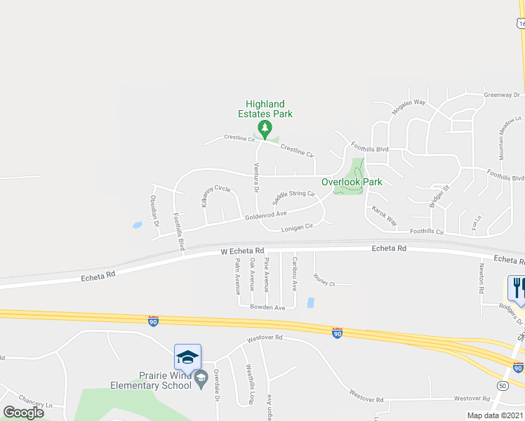 map of restaurants, bars, coffee shops, grocery stores, and more near 500 Ventura Drive in Gillette