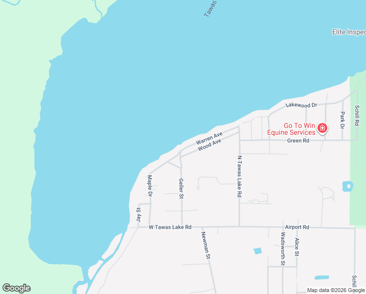 map of restaurants, bars, coffee shops, grocery stores, and more near 107 Warren Avenue in East Tawas