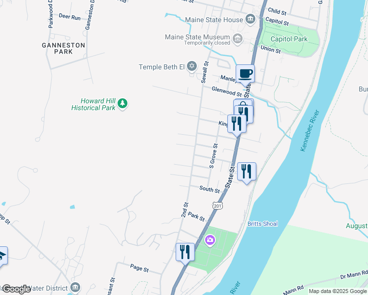 map of restaurants, bars, coffee shops, grocery stores, and more near 8 Hancock Street in Augusta