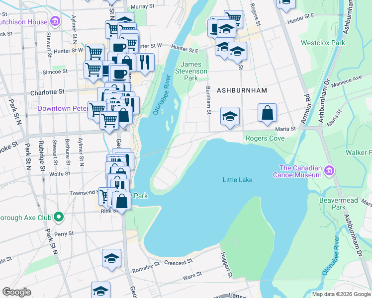 map of restaurants, bars, coffee shops, grocery stores, and more near 10 Edgewater Boulevard in Peterborough
