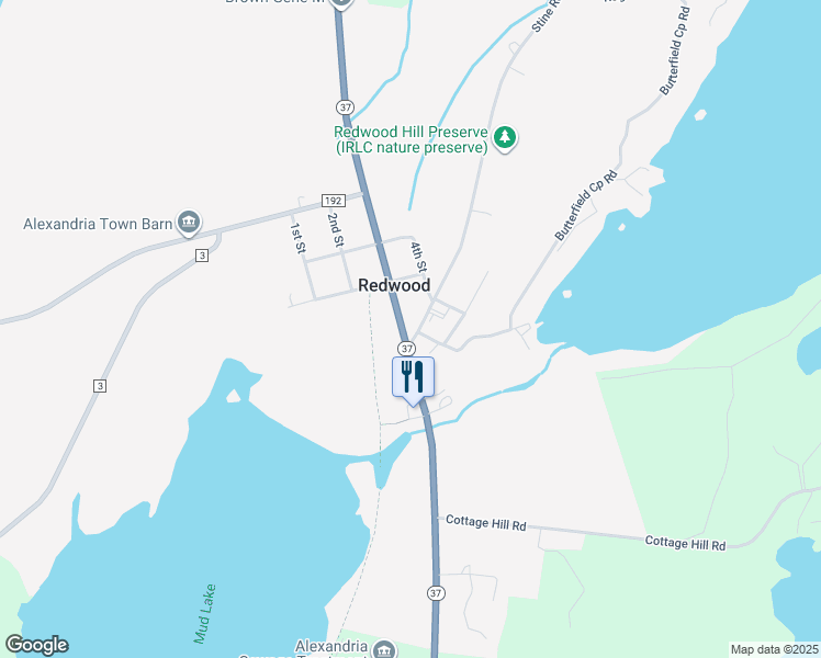 map of restaurants, bars, coffee shops, grocery stores, and more near 43632 New York 37 in Redwood