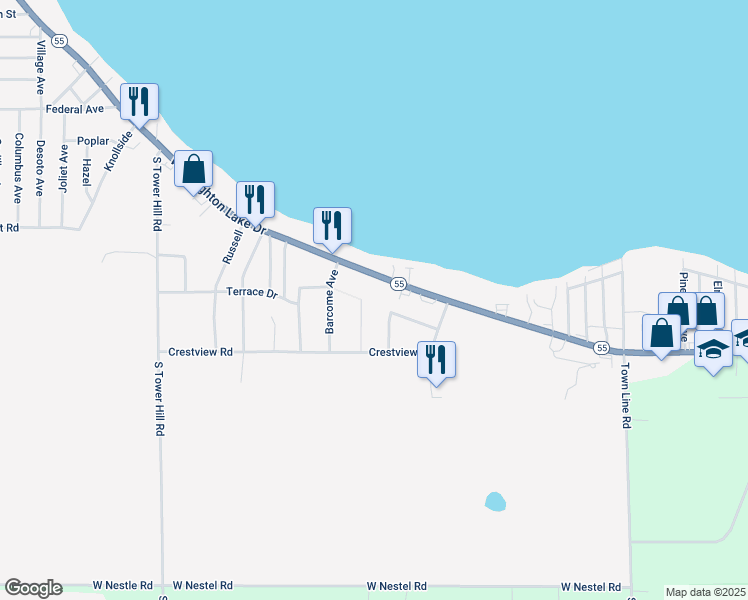 map of restaurants, bars, coffee shops, grocery stores, and more near Fisher in Roscommon Township