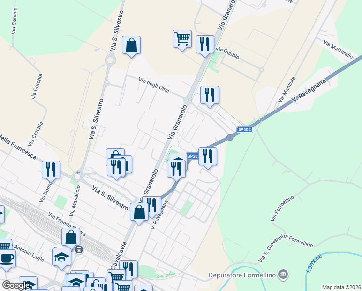 map of restaurants, bars, coffee shops, grocery stores, and more near 14 Via Borgo San Rocco in Faenza