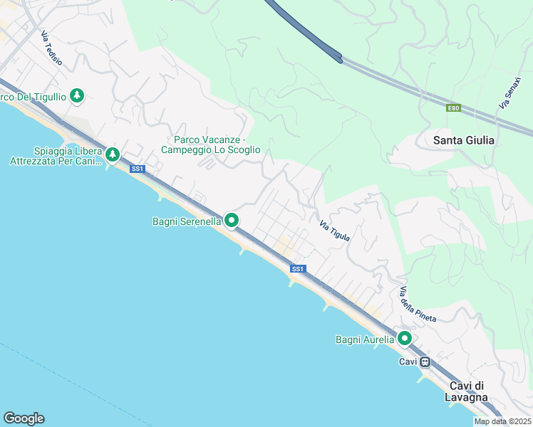map of restaurants, bars, coffee shops, grocery stores, and more near 21 Via Legnano in Lavagna