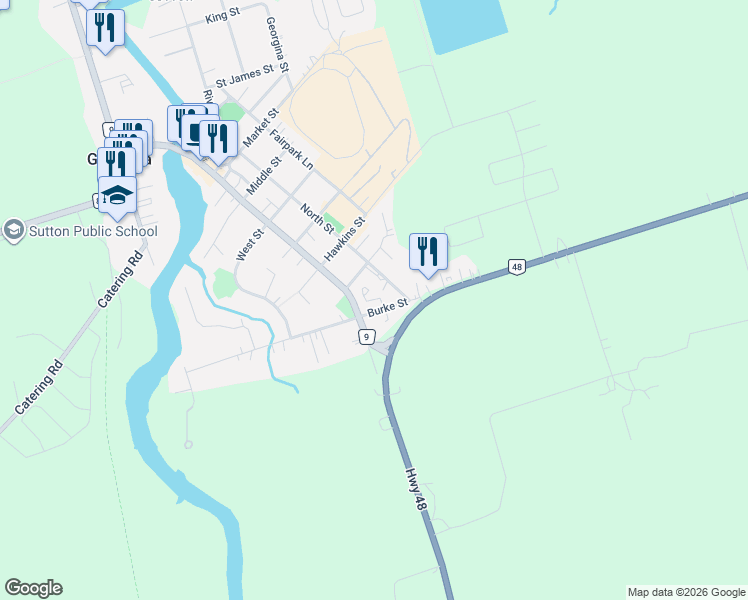 map of restaurants, bars, coffee shops, grocery stores, and more near 13 Vita Stephanie Court in Georgina