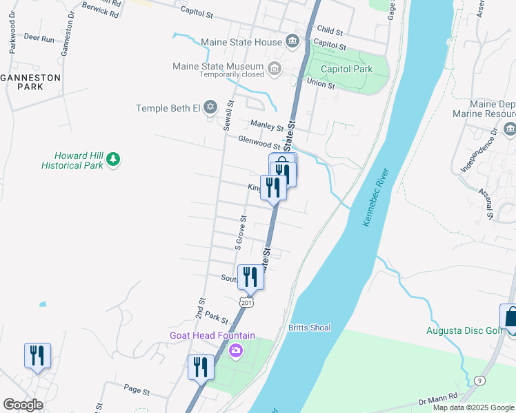 map of restaurants, bars, coffee shops, grocery stores, and more near 17 Gray Street in Augusta