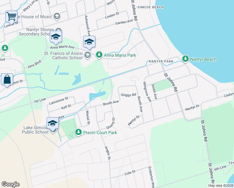 map of restaurants, bars, coffee shops, grocery stores, and more near 1010 Booth Avenue in Innisfil