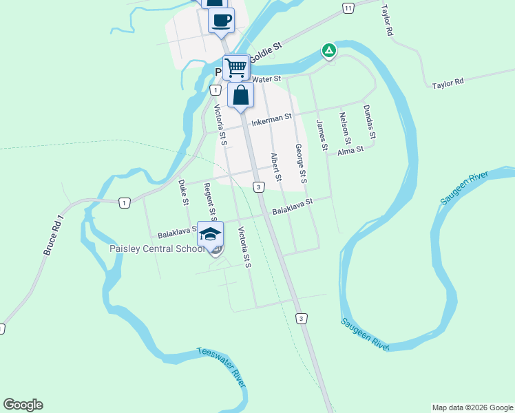 map of restaurants, bars, coffee shops, grocery stores, and more near 146 Queen Street South in Paisley