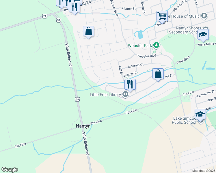 map of restaurants, bars, coffee shops, grocery stores, and more near 2008 Wilson Street in Innisfil