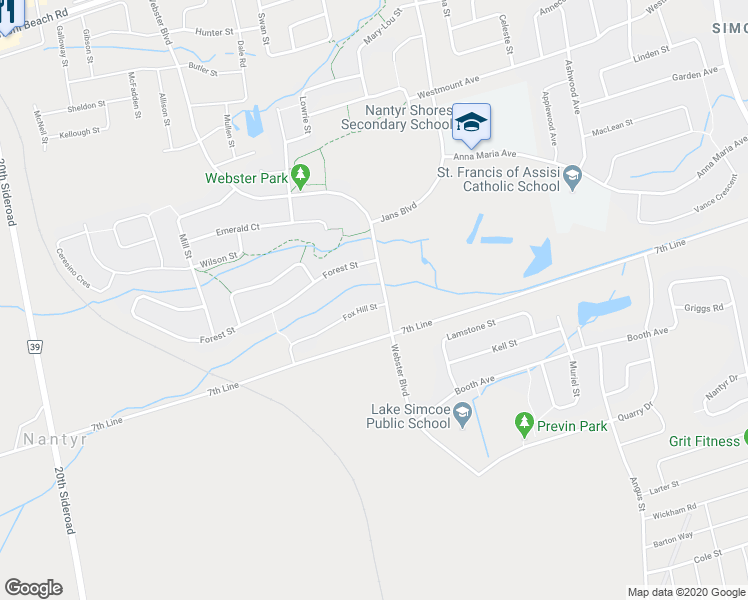 map of restaurants, bars, coffee shops, grocery stores, and more near 1220 Fox Hill Street in Innisfil