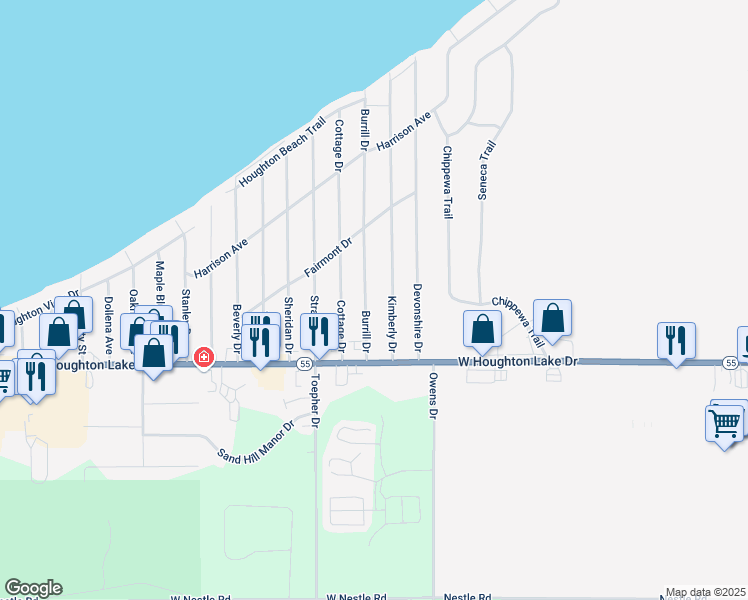map of restaurants, bars, coffee shops, grocery stores, and more near 101-199 Kimberly Drive in Denton Township