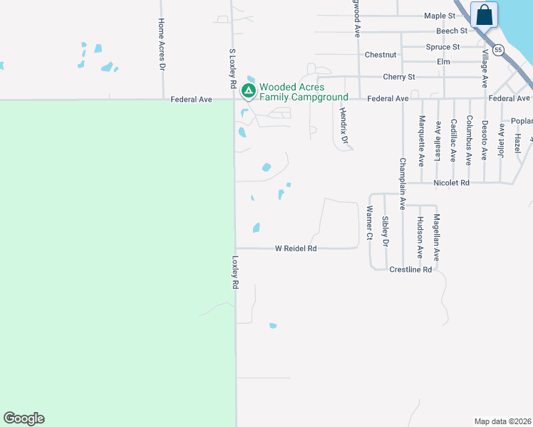 map of restaurants, bars, coffee shops, grocery stores, and more near 2069-2543 South Loxley Road in Houghton Lake