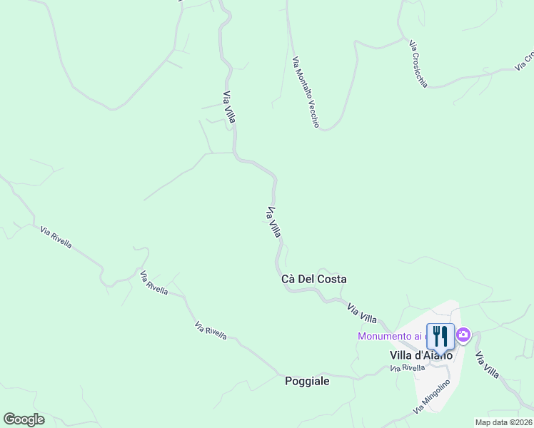 map of restaurants, bars, coffee shops, grocery stores, and more near 117 Via Villa in Castel D`Aiano