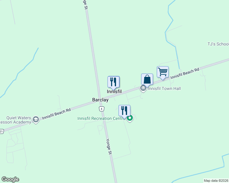 map of restaurants, bars, coffee shops, grocery stores, and more near in Innisfil