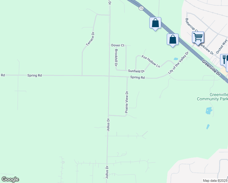 map of restaurants, bars, coffee shops, grocery stores, and more near N1668 Julius Dr in Greenville