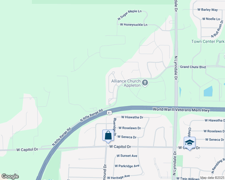 map of restaurants, bars, coffee shops, grocery stores, and more near 3805 North Wayside Lane in Appleton