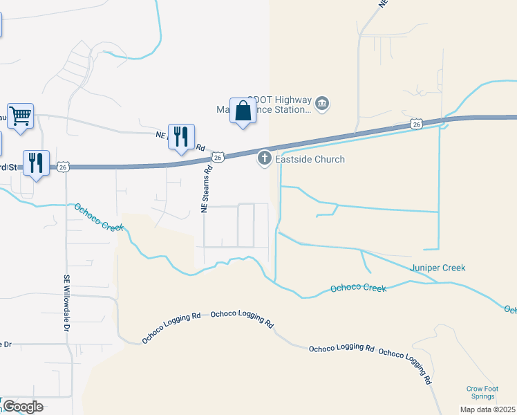 map of restaurants, bars, coffee shops, grocery stores, and more near 325 Southeast Sumner Drive in Prineville