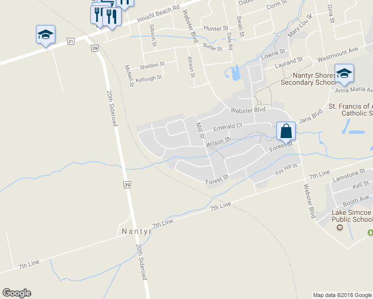 map of restaurants, bars, coffee shops, grocery stores, and more near 2008 Wilson Street in Innisfil