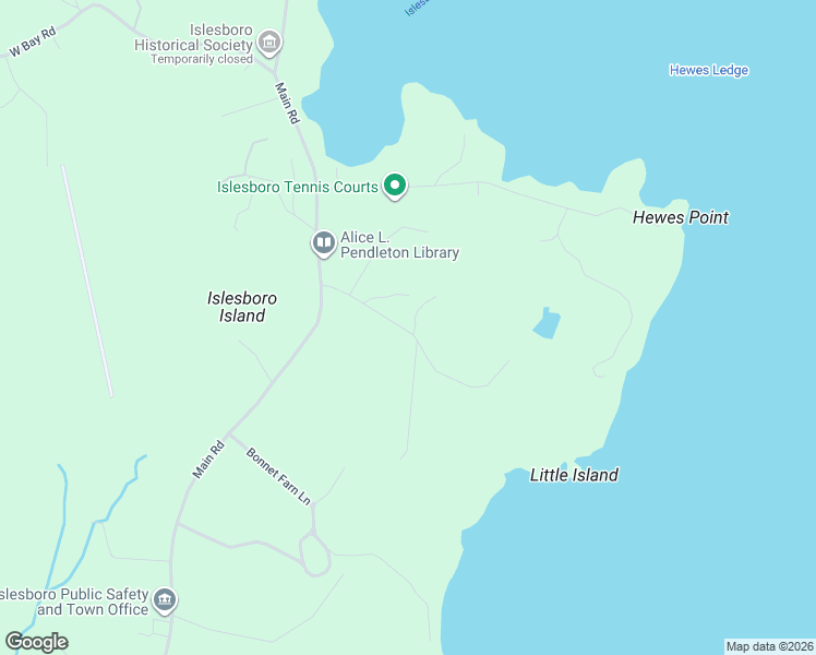 map of restaurants, bars, coffee shops, grocery stores, and more near 136 County Road in Islesboro