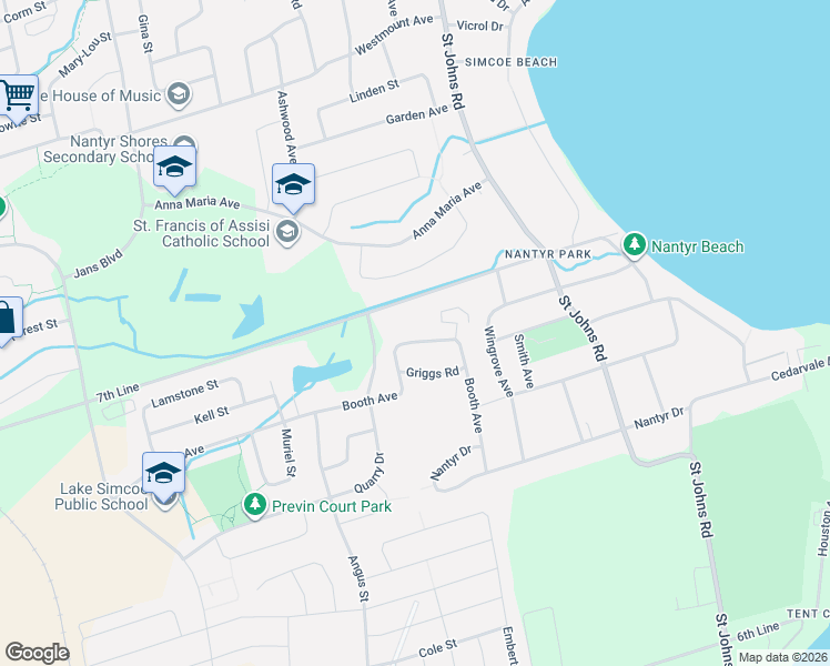 map of restaurants, bars, coffee shops, grocery stores, and more near 966 Booth Avenue in Innisfil