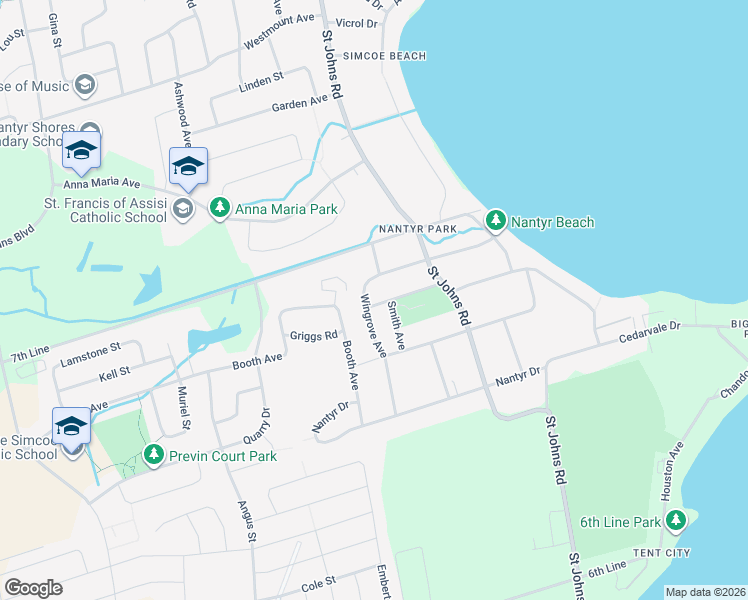 map of restaurants, bars, coffee shops, grocery stores, and more near 1757 Wingrove Avenue in Innisfil