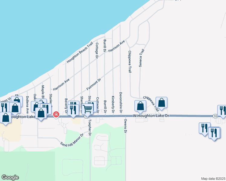map of restaurants, bars, coffee shops, grocery stores, and more near 101-199 Kimberly Dr in Denton Township