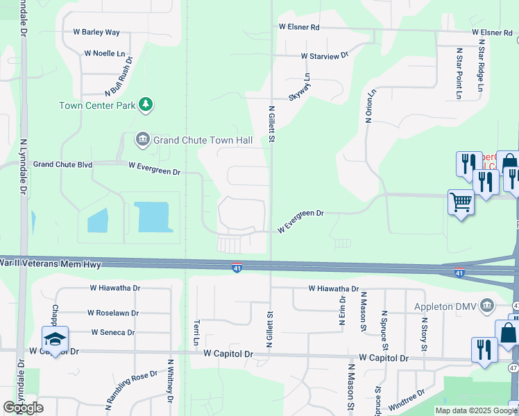 map of restaurants, bars, coffee shops, grocery stores, and more near 3822 North Gillett Street in Appleton