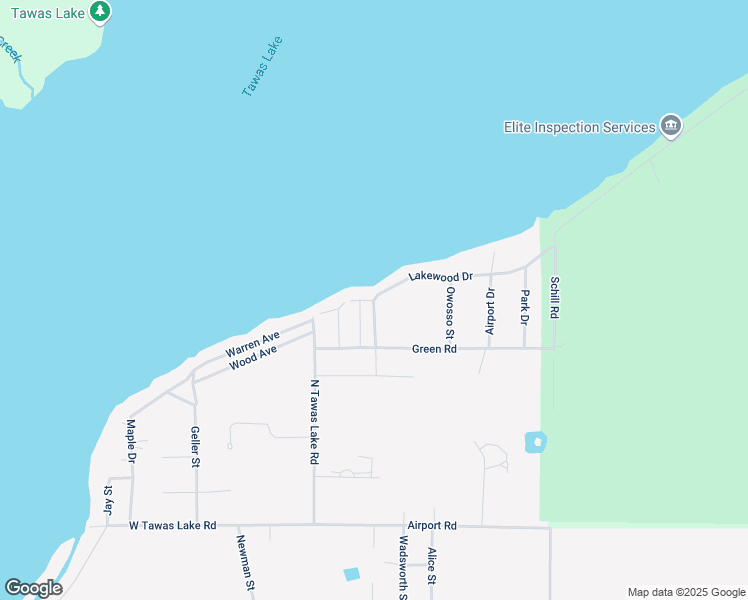 map of restaurants, bars, coffee shops, grocery stores, and more near 301 Lakewood Drive in East Tawas