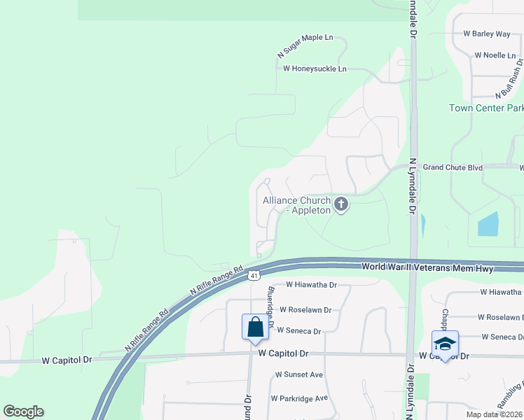 map of restaurants, bars, coffee shops, grocery stores, and more near 3805 North Wayside Lane in Appleton