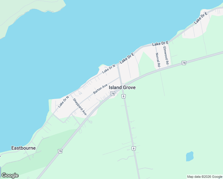 map of restaurants, bars, coffee shops, grocery stores, and more near 1032 Metro Road North in Georgina