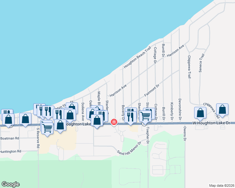 map of restaurants, bars, coffee shops, grocery stores, and more near 137-199 Edgewood Dr in Denton Township