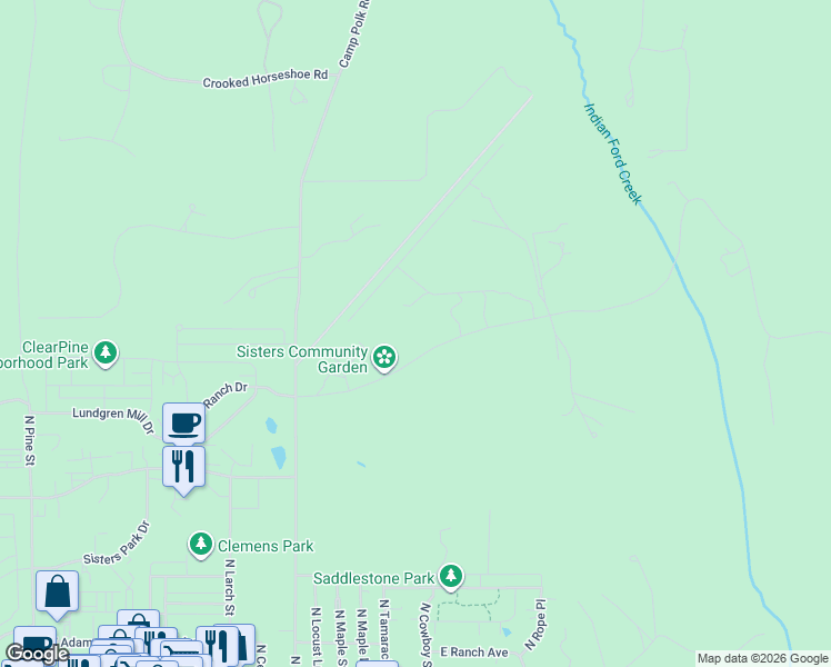 map of restaurants, bars, coffee shops, grocery stores, and more near 15870 Barclay Dr in Sisters