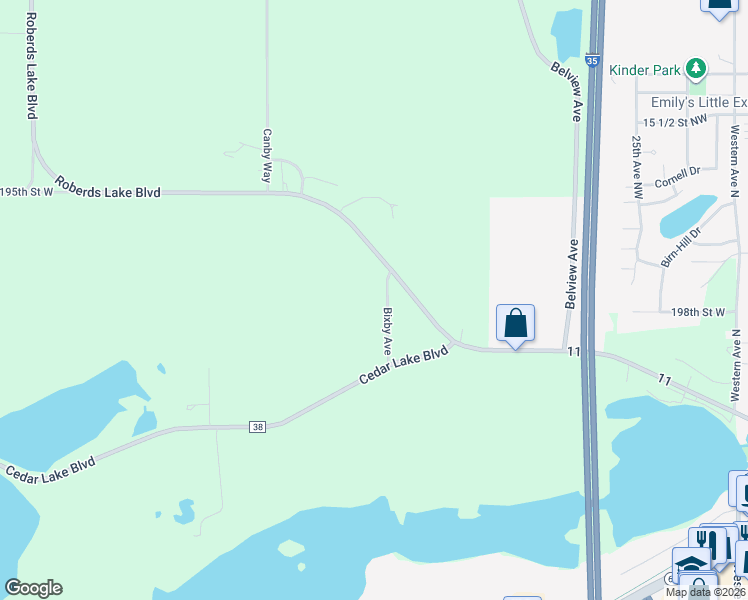 map of restaurants, bars, coffee shops, grocery stores, and more near 19810 Bixby Avenue in Faribault