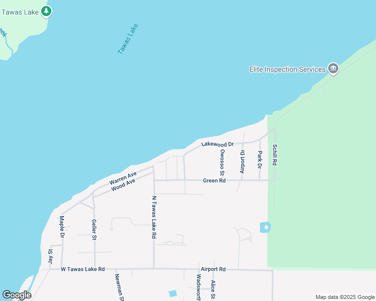 map of restaurants, bars, coffee shops, grocery stores, and more near 301-369 Lakewood Drive in East Tawas