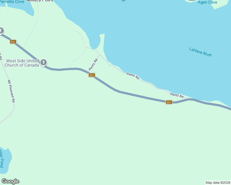 map of restaurants, bars, coffee shops, grocery stores, and more near 2858 Nova Scotia 331 in Pleasantville
