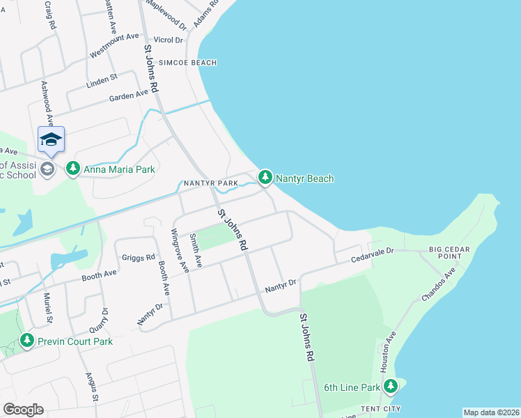 map of restaurants, bars, coffee shops, grocery stores, and more near 1754 Cross Street in Innisfil
