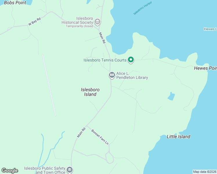 map of restaurants, bars, coffee shops, grocery stores, and more near 310 Main Road in Islesboro